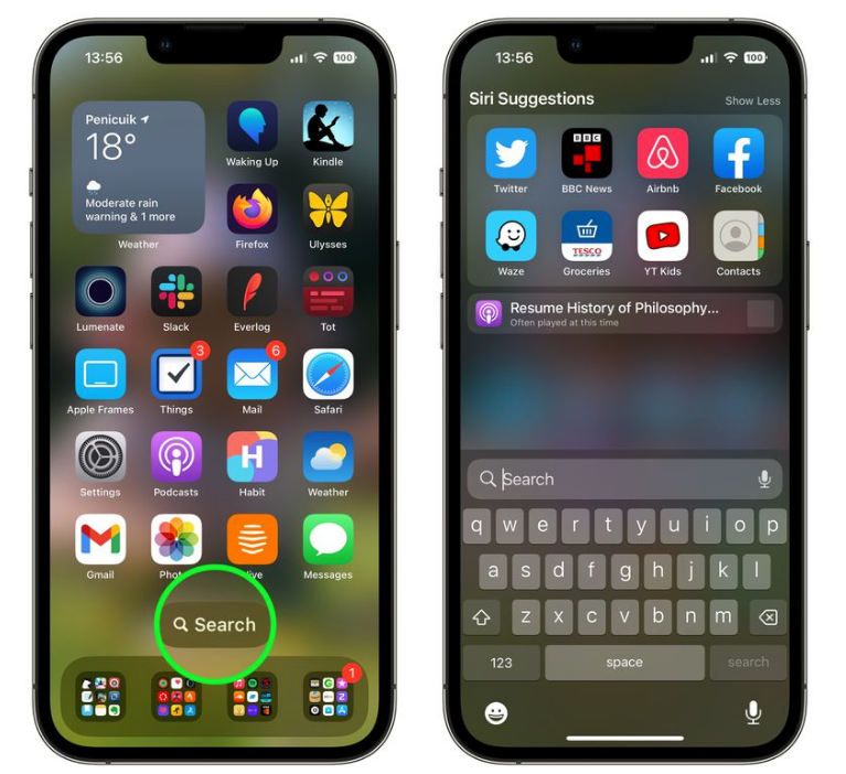 潼关苹果手机维修分享升级到 iOS 16 后，如何删除主屏幕上的搜索按钮 